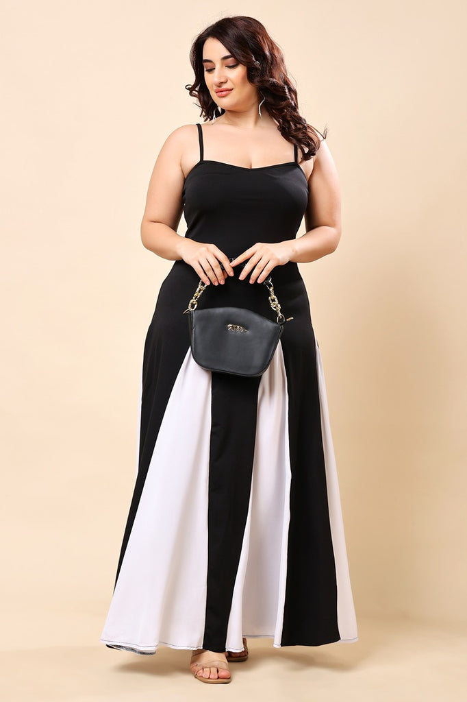 Model wearing Poly Lycra Maxi Dress with Pattern type: Solid-8