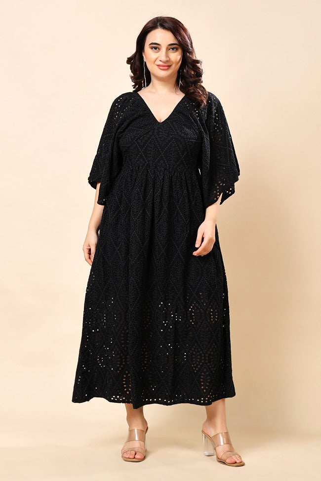 Model wearing Cotton Maxi Dress with Pattern type: Solid-1