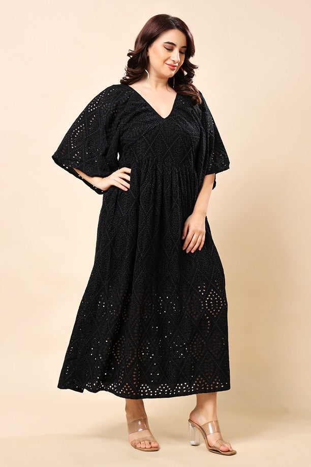 Model wearing Cotton Maxi Dress with Pattern type: Solid-2