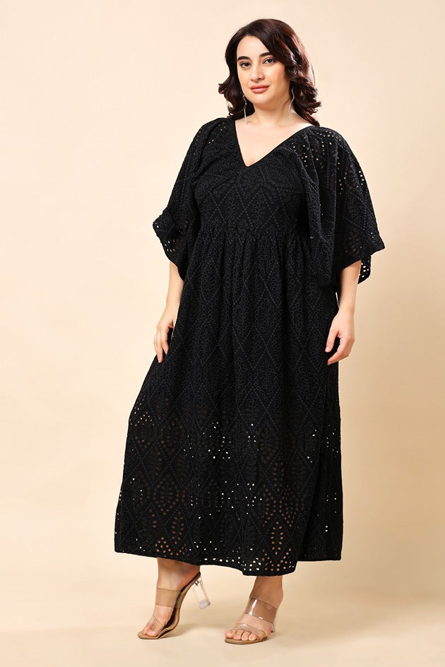 Model wearing Cotton Maxi Dress with Pattern type: Solid-3