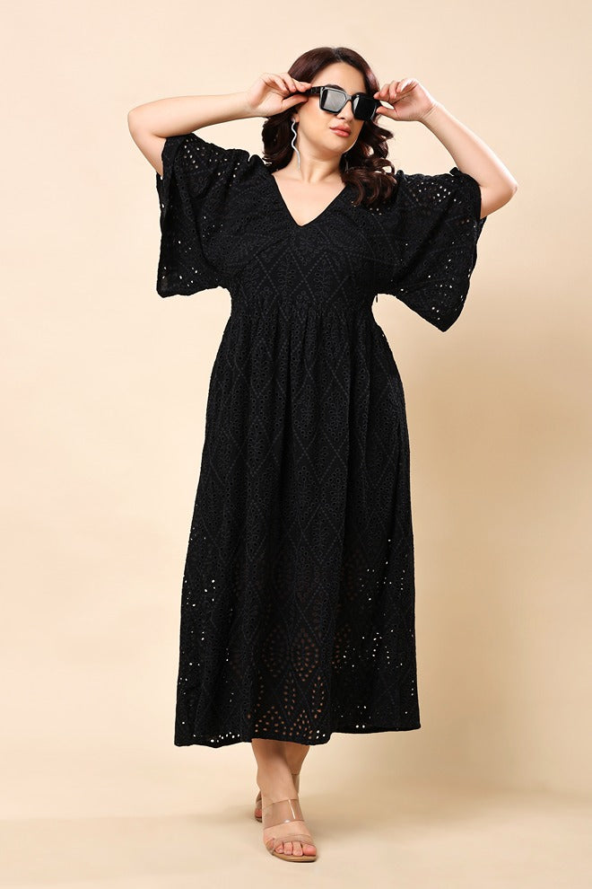 Model wearing Cotton Maxi Dress with Pattern type: Solid-7