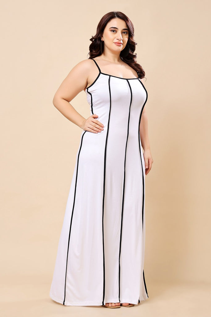 Model wearing Viscose Lycra Maxi Dress with Pattern type: Solid-2