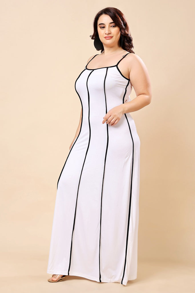 Model wearing Viscose Lycra Maxi Dress with Pattern type: Solid-3