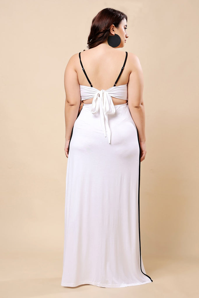 Model wearing Viscose Lycra Maxi Dress with Pattern type: Solid-6