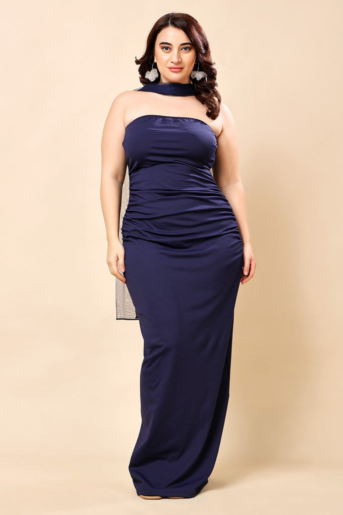 Model wearing Poly Lycra Maxi Dress with Pattern type: Solid-1