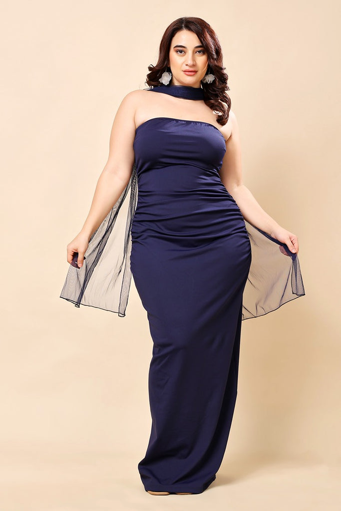 Model wearing Poly Lycra Maxi Dress with Pattern type: Solid-2