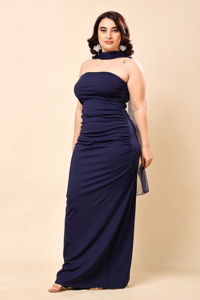 Model wearing Poly Lycra Maxi Dress with Pattern type: Solid-4