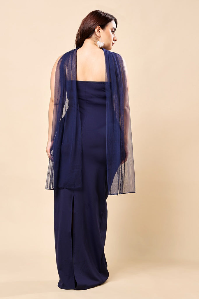 Model wearing Poly Lycra Maxi Dress with Pattern type: Solid-7