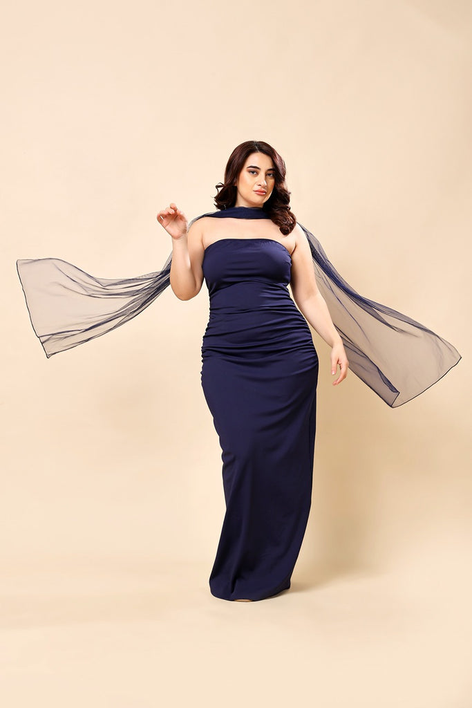 Model wearing Poly Lycra Maxi Dress with Pattern type: Solid-8