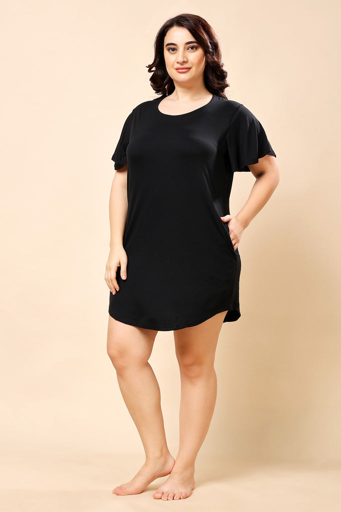 Model wearing Supima Cotton Lycra Mini Night Dress with Pattern type: Solid-3