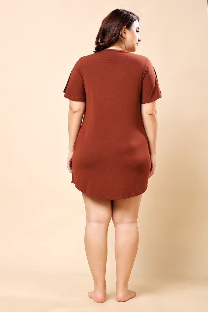 Model wearing Supima Cotton Lycra Mini Night Dress with Pattern type: Solid-5