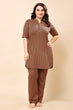 Brown & Black Goemetric Printed Long Night Suit Set