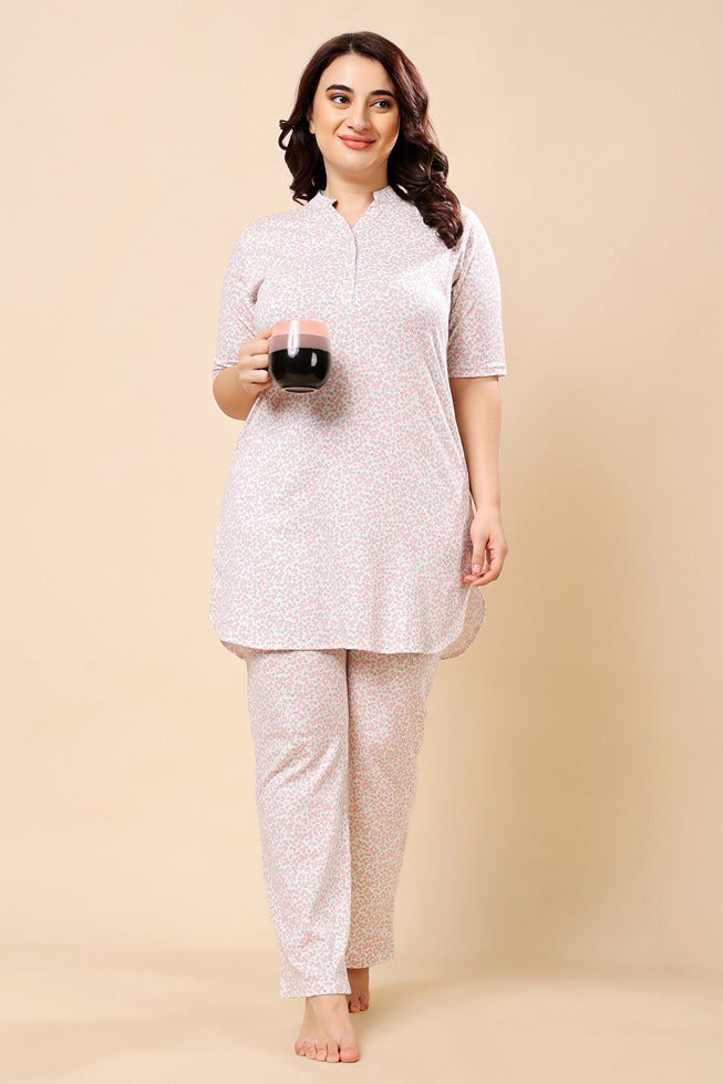 Model wearing Cotton Lycra Night Suit Set with Pattern type: Floral-6