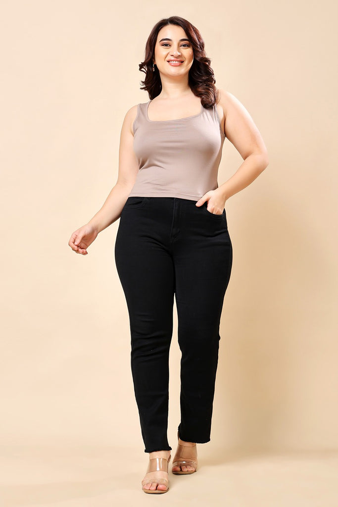 Model wearing Viscose Lycra Top with Pattern type: Solid-1