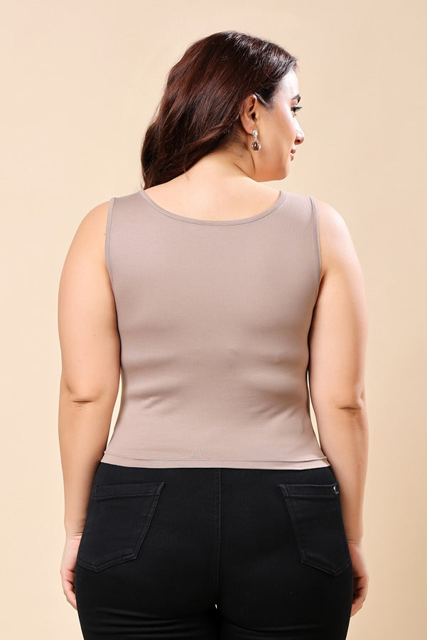 Model wearing Viscose Lycra Top with Pattern type: Solid-6