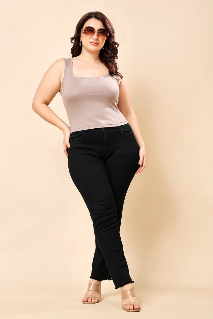 Model wearing Viscose Lycra Top with Pattern type: Solid-7