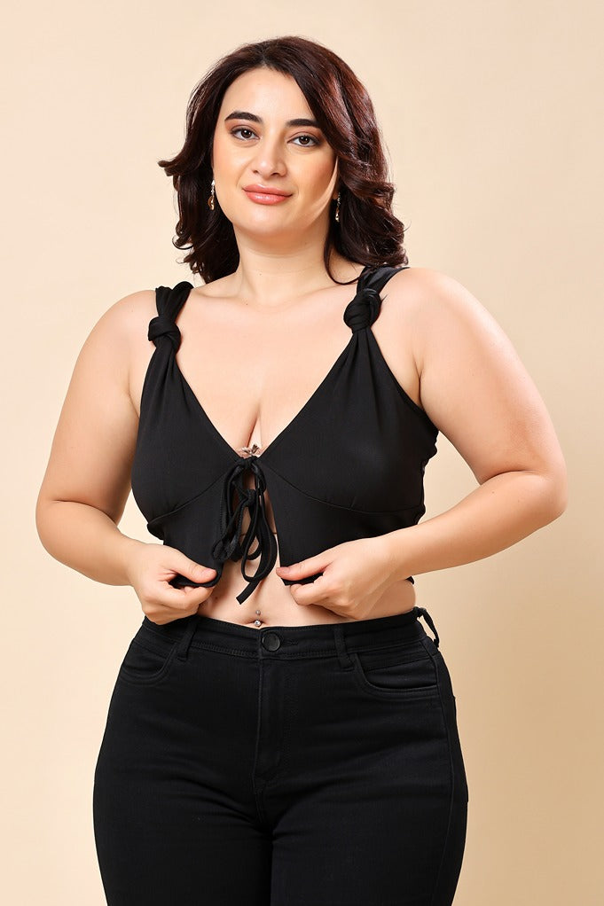 Model wearing Poly Lycra Crop Top with Pattern type: Solid-4