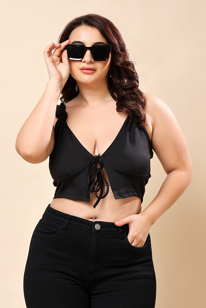 Model wearing Poly Lycra Crop Top with Pattern type: Solid-8