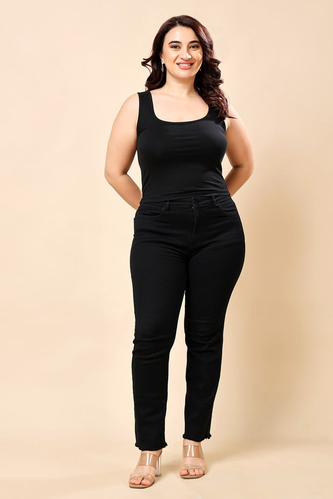 Model wearing Viscose Lycra Top with Pattern type: Solid-9