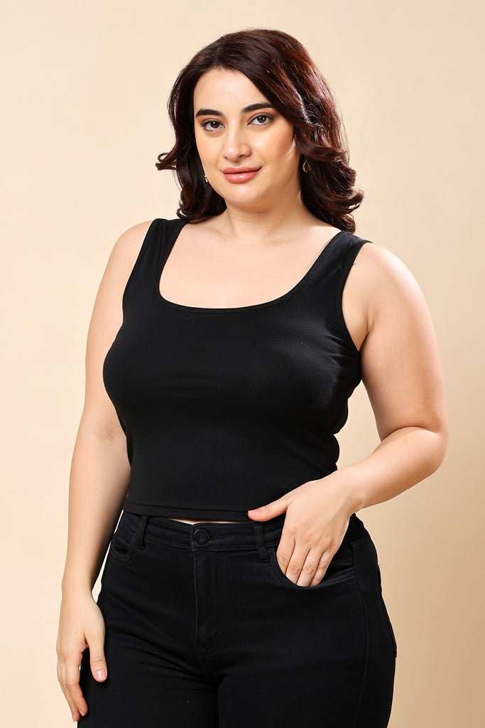 Model wearing Viscose Lycra Top with Pattern type: Solid-12