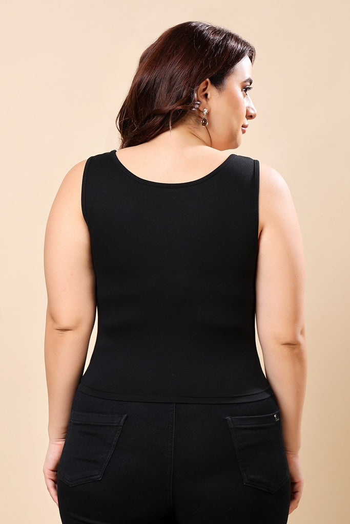 Model wearing Viscose Lycra Top with Pattern type: Solid-14