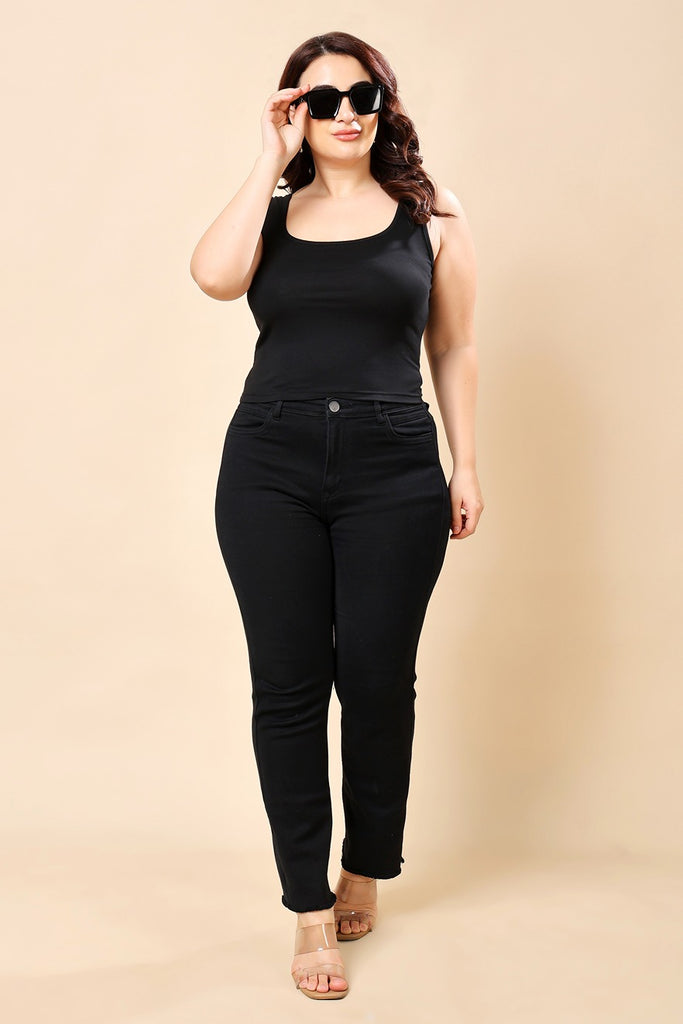 Model wearing Viscose Lycra Top with Pattern type: Solid-15