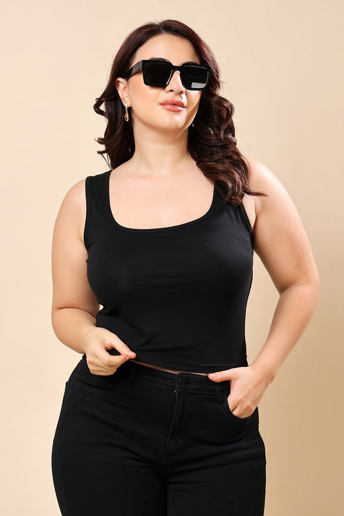 Model wearing Viscose Lycra Top with Pattern type: Solid-16
