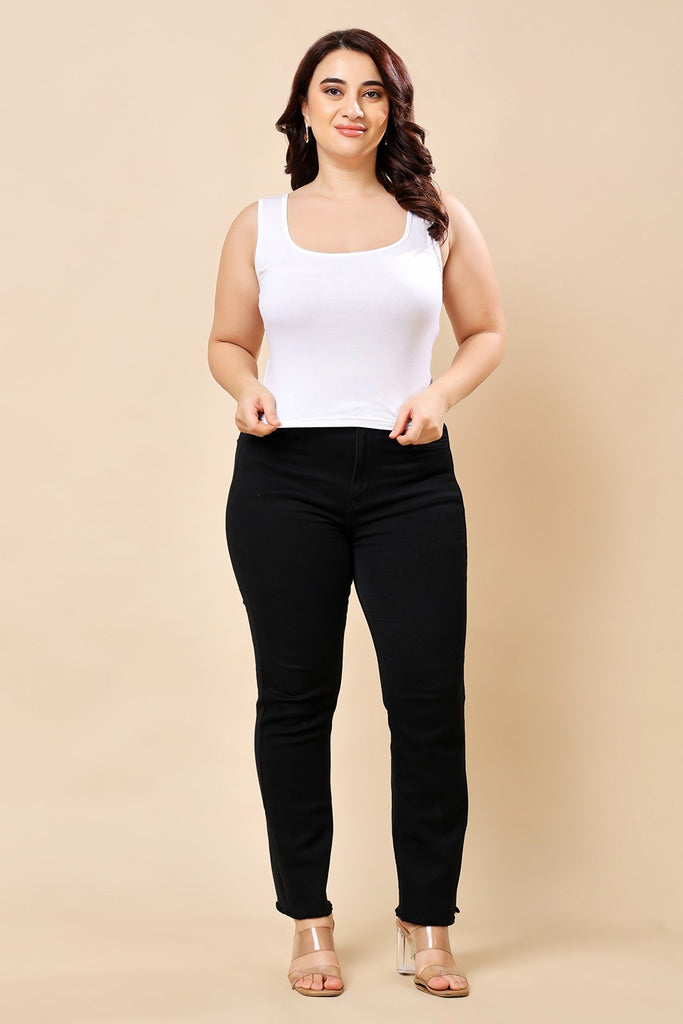 Model wearing Viscose Lycra Top with Pattern type: Solid-17