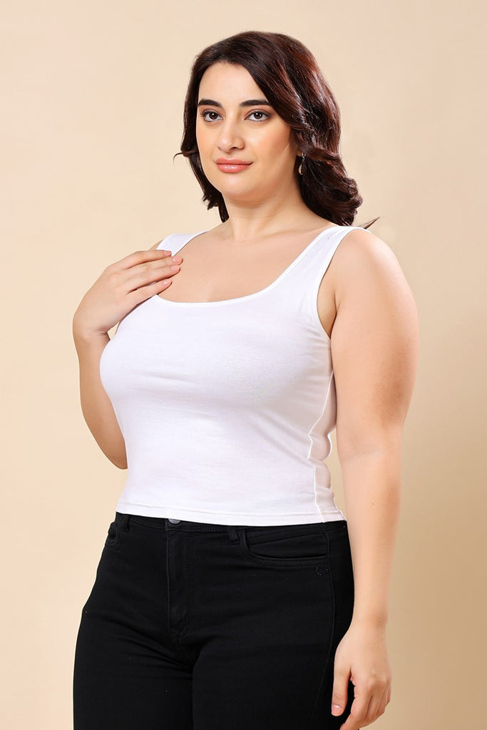 Model wearing Viscose Lycra Top with Pattern type: Solid-20