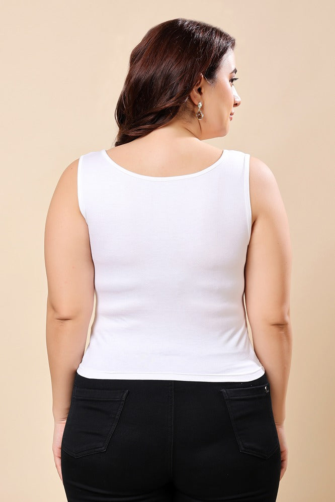 Model wearing Viscose Lycra Top with Pattern type: Solid-22