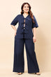 Linen Solid Front Knot Tie Co-ord Set-Navy Blue
