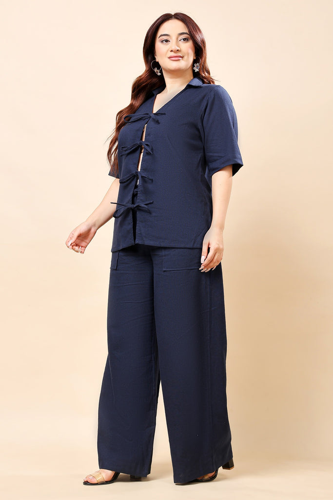 Model wearing Linen Pants with Pattern type: Solid-15