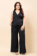 Linen Solid Wrap Around Co-ord Set-Black