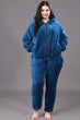 Solid Fur Jacket and Pants Co-ord Set-Ink Blue