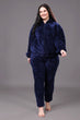 Solid Fur Jacket and Pants Co-ord Set-Blue