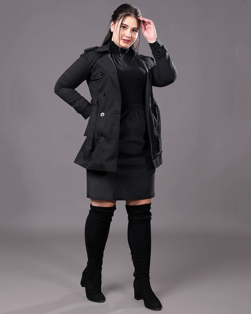 Model wearing Cotton Poplin Overcoat with Pattern type: Solid-8