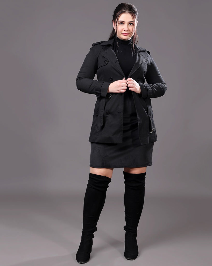 Model wearing Cotton Poplin Overcoat with Pattern type: Solid-9