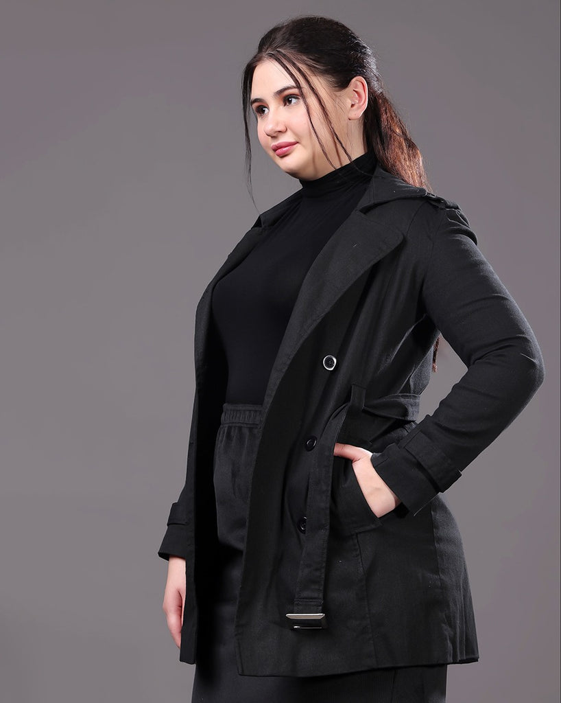 Model wearing Cotton Poplin Overcoat with Pattern type: Solid-10