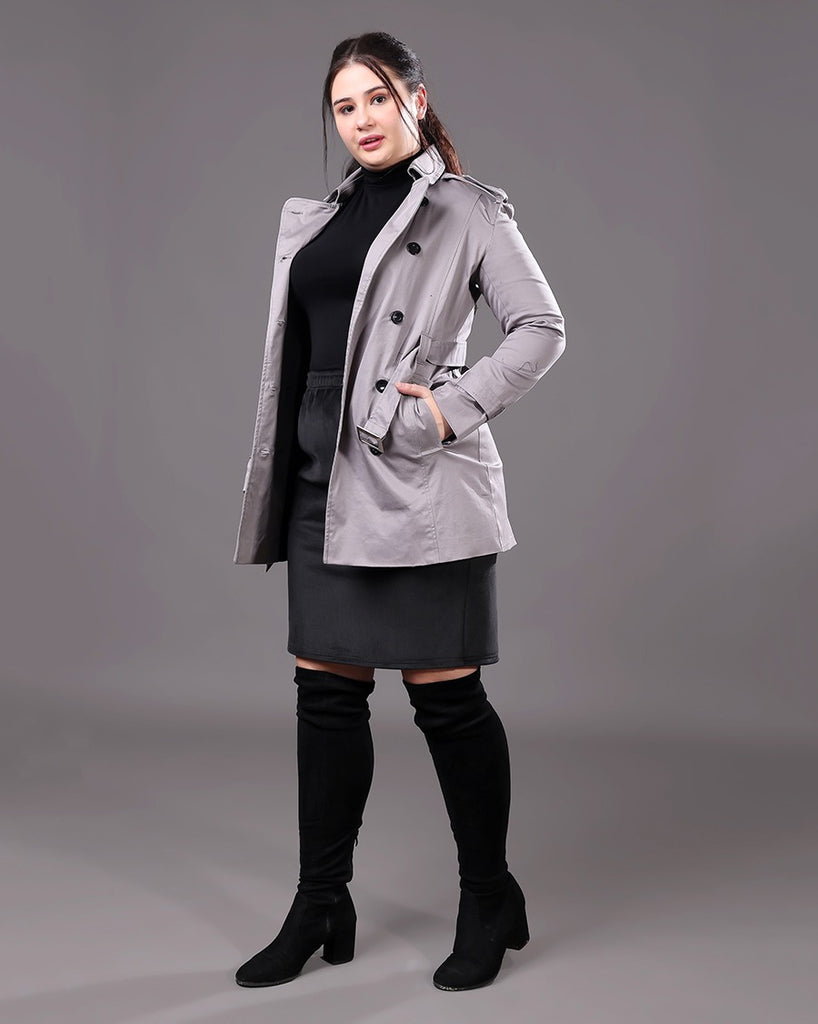 Model wearing Cotton Poplin Overcoat with Pattern type: Solid-3