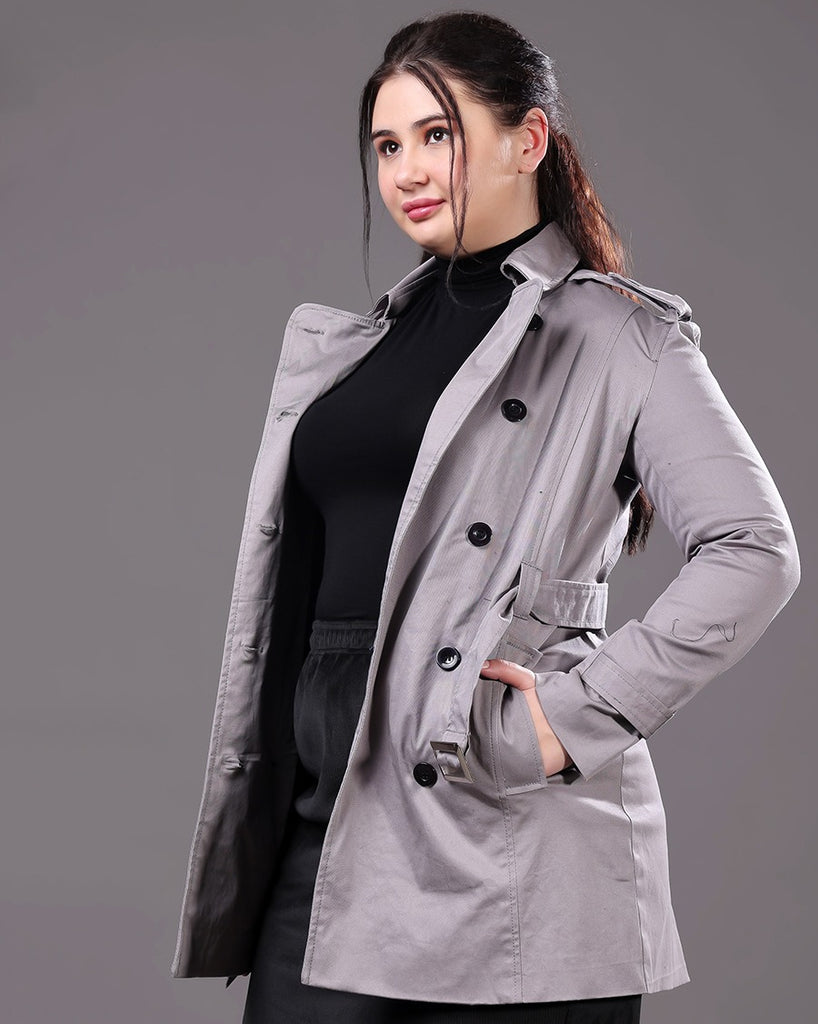 Model wearing Cotton Poplin Overcoat with Pattern type: Solid-4