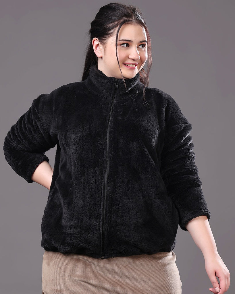 Model wearing Poly Blended Jacket with Pattern type: Solid-2