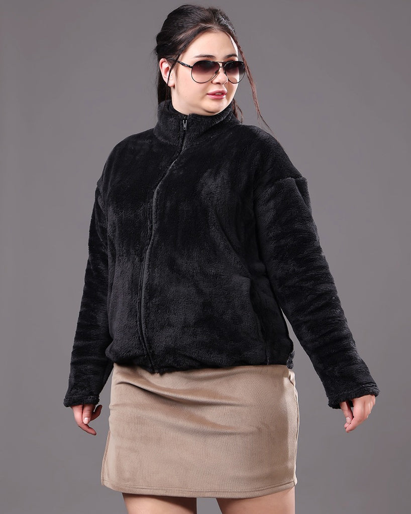 Model wearing Poly Blended Jacket with Pattern type: Solid-5