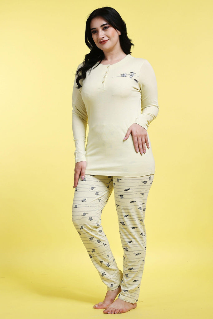 Model wearing Cotton Night Suit Set with Pattern type: Penguin-4
