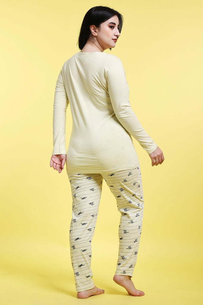 Model wearing Cotton Night Suit Set with Pattern type: Penguin-6