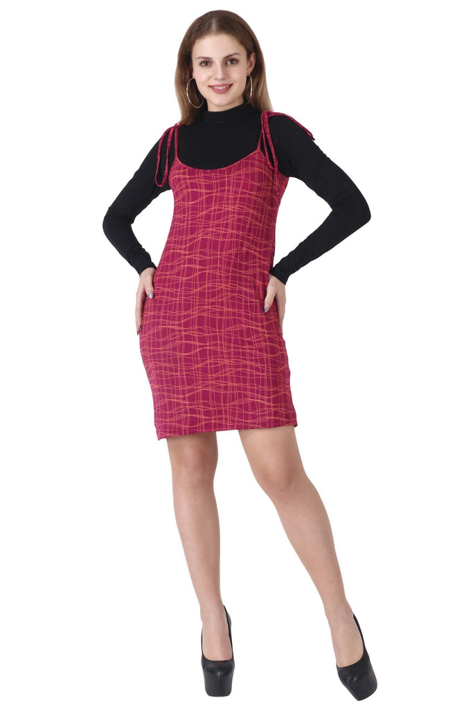 Model wearing Viscose Lycra Mini Dress with Pattern type: Lines-1