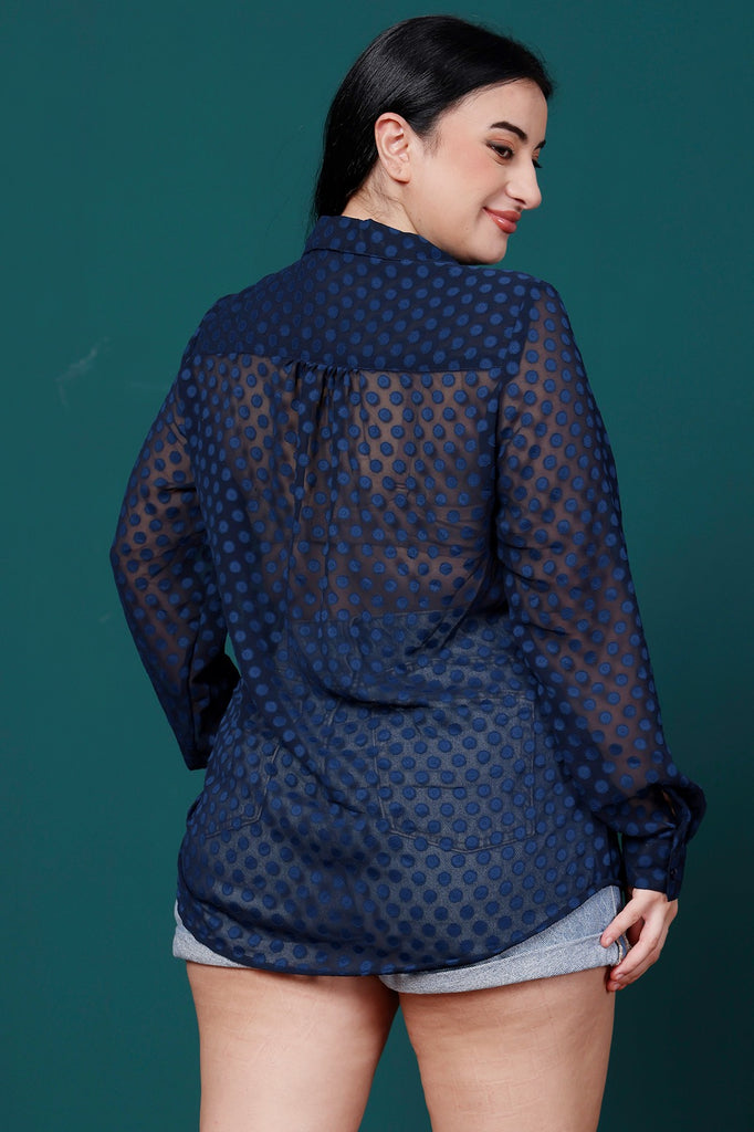 Model wearing Polyster Georgette Shirt with Pattern type: Solid-1