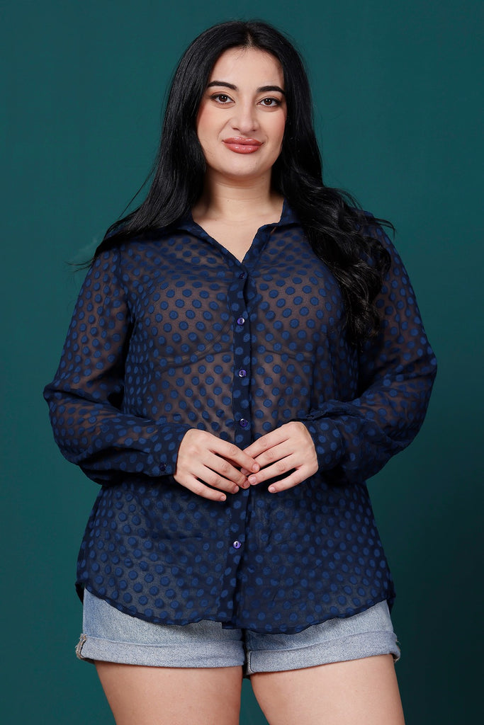 Model wearing Polyster Georgette Shirt with Pattern type: Solid-3