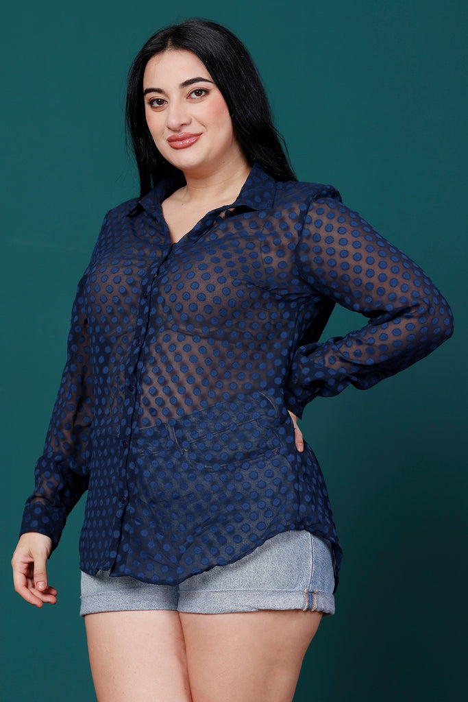 Model wearing Polyster Georgette Shirt with Pattern type: Solid-4