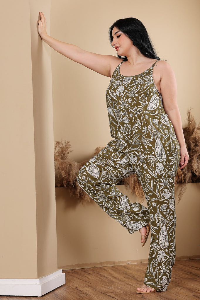 Model wearing Viscose Crepe Jumpsuit with Pattern type: Floral-3