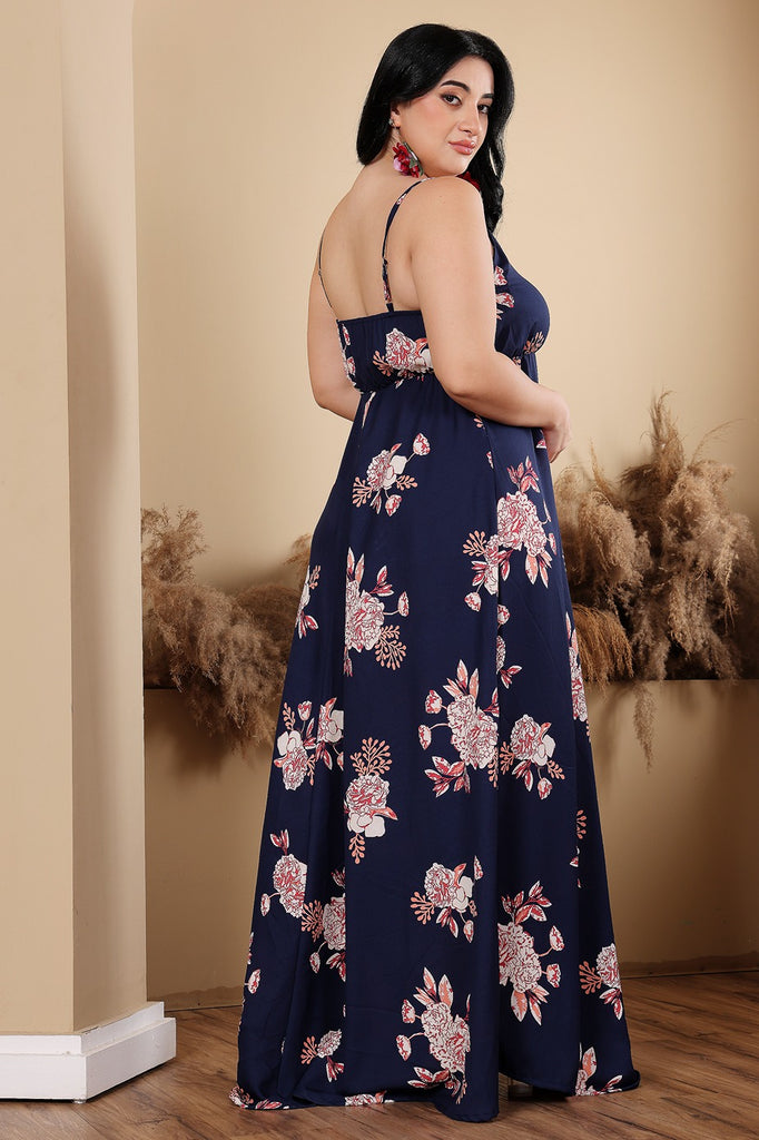 Model wearing Poly Crepe Maxi Dress with Pattern type: Floral-1